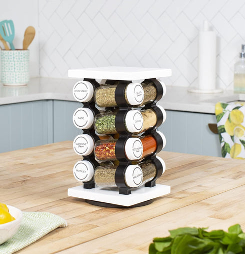 16 5-Year Countertop Orii Jar Rotating White Spice Rack with Spices Included & Spice Refill Program Compact Spice Rack