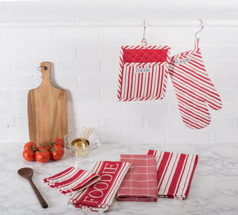 DII Kitchen Cleaning Collection, Heavy Duty Cotton Dish Towel Set, Striped Tomato, 18x28, 3 Piece