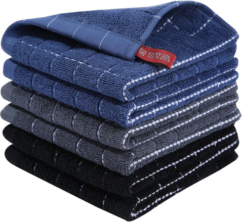 Homaxy 100% Cotton Terry Kitchen Dish Cloths, Ultra Soft and Absorbent, 6 Pack, 12 x 12 Inches