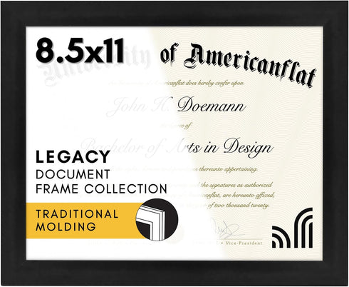 Americanflat 8.5x11 Diploma Frame, Black, Shatter-Resistant Glass, Engineered Wood, Legacy Collection