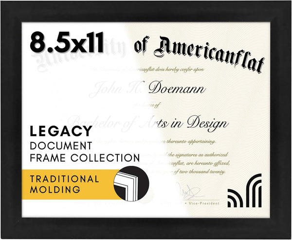 Americanflat 8.5x11 Diploma Frame, Black, Shatter-Resistant Glass, Engineered Wood, Legacy Collection