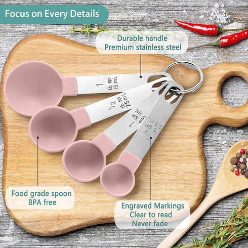 8 Pieces Measuring Cups and Spoons Set, Nesting Cups with Stainless Steel Handle for Dry and Liquid Ingredients (Light