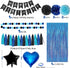 Blue and Black Happy Birthday Party Decorations Kit, Banner, Fringe Curtain, Foil Balloons, Cake Topper for Birthday