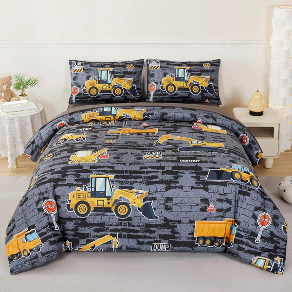 RYNGHIPY Construction Truck Bedding Set Excavator Tractor Bed Set for Boys Bedroom