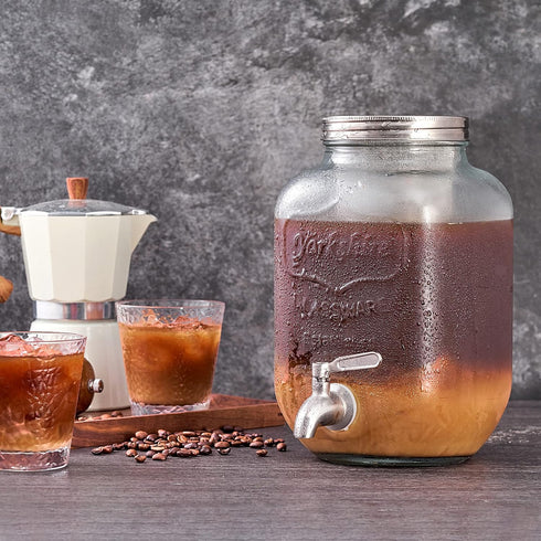 Cold Brew Pitcher, 1 Gallon Iced Coffee Maker, Cold Brew Mason Jar with Thick Glass Carafe and Stainless Steel Filter
