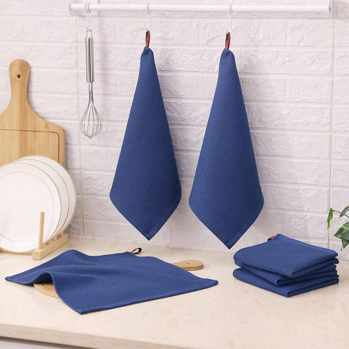 Homaxy 100% Cotton Dish Cloths - 6 Pack Waffle Weave Soft Absorbent Quick Dry Dish Towels - 12 x 12 Inches Navy Blue