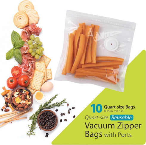 Presto 09513 Quart-Size Vacuum Zipper Bags with Ports, FreshDaddy
