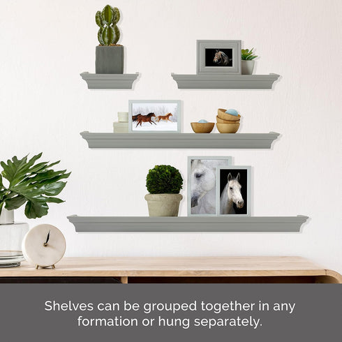 Melannco Floating Wall Shelves, Set of 4 for Bedroom, Living Room, Bathroom, Kitchen, Gray