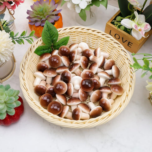 Meiwlong 30 Pcs Small Artificial Grey Mushroom,Mini Plastic Mushroom Fake Vegetable for Home Decoration,Kitchen Table