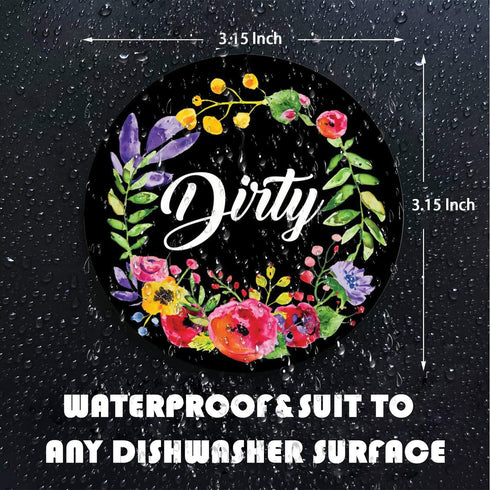 Dishwasher Magnet Clean Dirty Sign Indicator, Double Sided Kitchen Magnet with Magnetic Plate, Reversible Flower Wreath