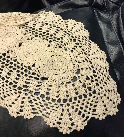 Beige Handmade Crochet Cotton Table Runner, Lace Doilies Oval Dresser Scarves, 11.8 by 35 Inches