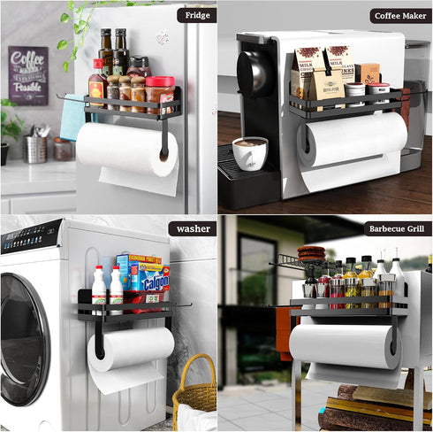 2 Pack 2 Paper Towel Holder Fridge Magnetic with Shelf - Paper Towel Holder Without Drilling + Magnet Spice Racks