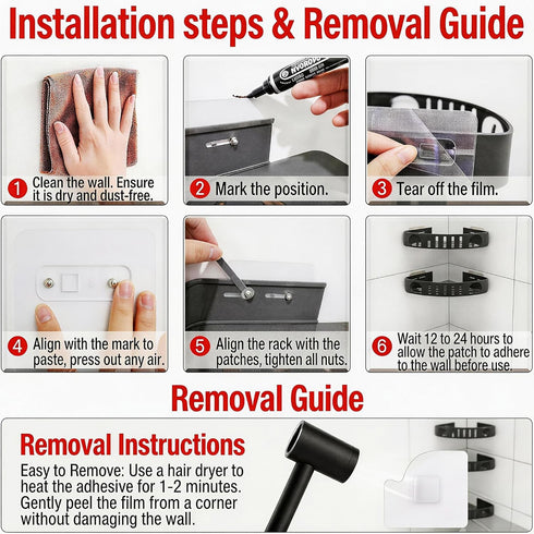 DivaDwell Depot 2Pack Adhesive Corner Shower Shelf No Drill | Rust-Proof Aluminum Alloy Stick On Bathroom Organizer