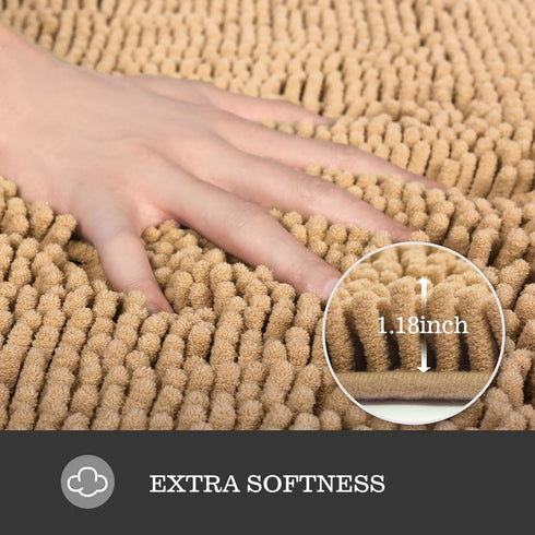 Bathroom Rugs Sets 2 Piece – Thick Chenille Bath Mats | Absorbent and Washable Bath Rug Non-Slip, Soft Rugs for Bathroom, Shower, Sink(17" x 24"+17" x 47", Beige)