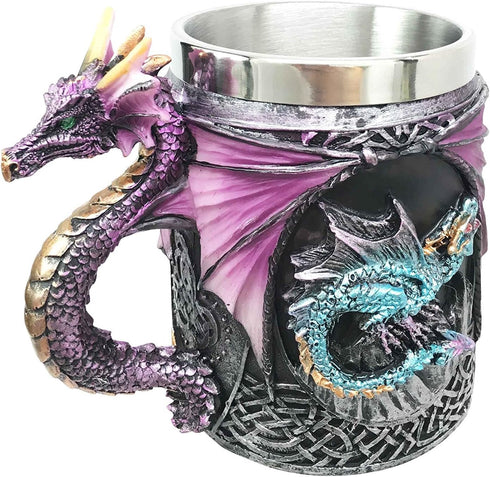 Ebros Myths And Legends Blue Fire Beowulf Purple Dragon Beer Stein - Great Gift for Dragon Lovers, Coffee Cup Mug