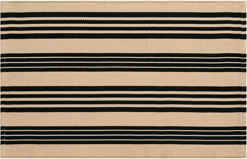 Black and Khaki Striped Rugs 2.3'x3.6', Washable Hand Woven Front Door Rug, Reversible Outdoor Welcome Mat