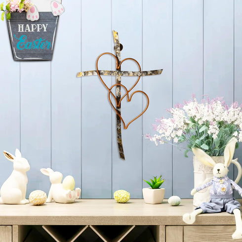 RELY+ Entwined Hearts Wall Cross, Metal 13 X 9 Inch, Entangled Heart Iron Wall Decor Gift for Living Room