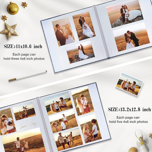 Large Photo Album by potricher - Self Adhesive Linen Cover, 40 Blank Pages, Magnetic DIY Scrapbook (Gray, 13.2x12.8