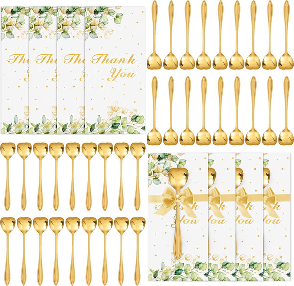Rtteri 40 Pcs Bridal Shower Favors - Heart Shaped Tea Spoons with Gift Tags and Ribbon for Women Guests