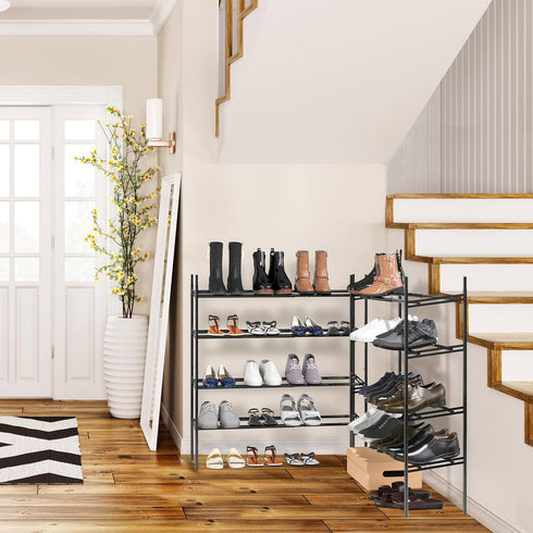 4-Tier 16 Simple Houseware Expandable Shoe Racks with Shelves for Pairs of Shoes, Black
