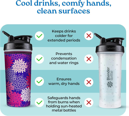 24-30 oz Koverz Neoprene Water Bottle Insulator Cooler Coolie - Petals
