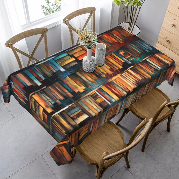 Library Bookshelf Rectangle Tablecloth Washable Table Cloth 60x90 Inch Table Cover Waterproof