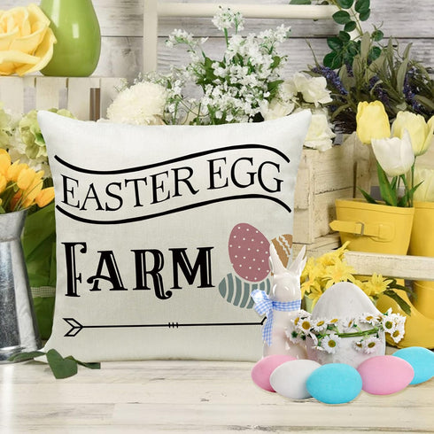 Ueerdand Easter Pillow Covers Set of 4, 20x20 Inch Farmhouse Bunny Decoration for Sofa Couch