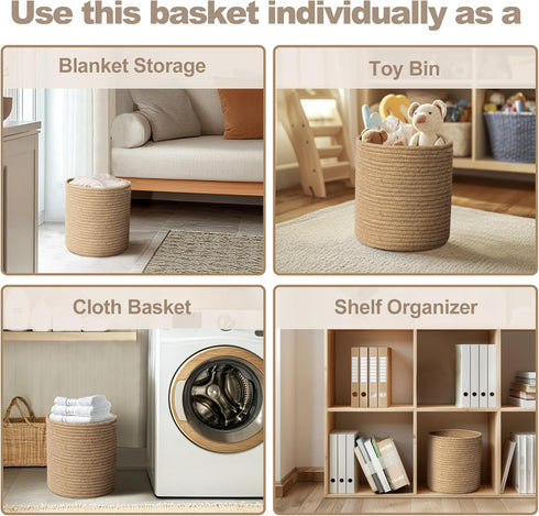 WILLITAT Plant Basket with Stand, Indoor Round Wicker Basket Plant with Bamboo Wood Stand, Decorative Woven Rope Flower