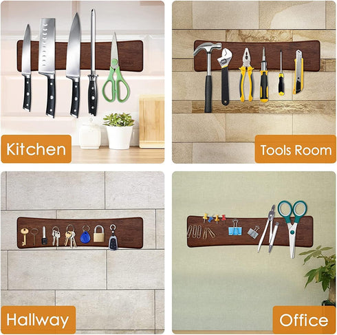 Knife Magnetic Strip, Acacia Wood Powerful Magnetic Knife Holder for Wall - 10 Inch Home Organizer