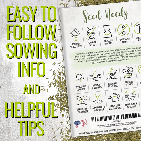 10,000+ Seed Needs Dandelion Seeds for Planting Fresh Herbs | Untreated Seeds Non GMO Heirloom | Bulk Dandelion Seed |