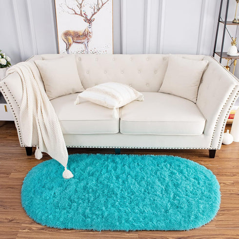 Noahas Ultra Soft Fluffy Bedroom Rugs - Kids Room Carpet Modern Shaggy Area Rugs 2.6' X 5.3', Teal Blue