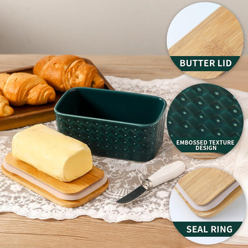 Countertop Ceramic Butter Dish with Lid,Large Butter Container with Airtight Cover for or Refrigerator,Farmhouse