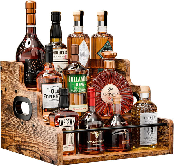 KLM Liquor Bottle Display Shelf, Coffee Syrup Rack Organizer, 3 Step Countertop