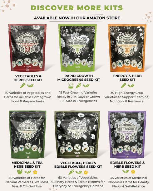 15 Tactiko Survival Vegetable Seed Kit Varieties for Small Urban Garden, Balconies & Patios - Non-GMO, Heirloom