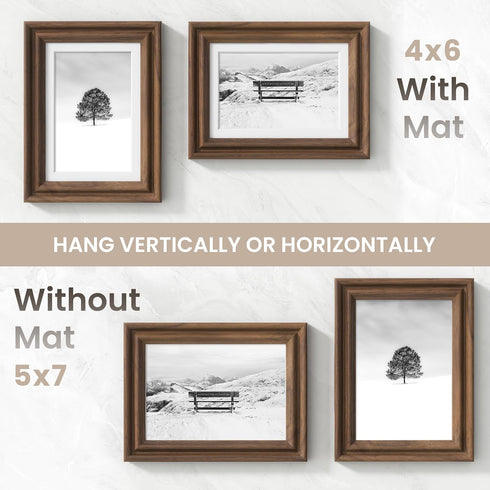 5x7 4x6, Picture Frame with Mat Adaptable Display Size for Natural Black Walnut Wood Frame, HD Tempered Glass, Mortise