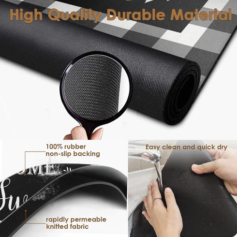 Coffee Mat for Countertops, Black White Grey Buffalo Grid Dish Drying Mat 2 Pcs for Kitchen Coffee Bar Accessories, Fit Under Coffee Maker Espresso Machine Dish Rack Hide Stain Rubber 12x19in by Arttown