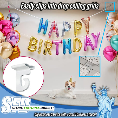 STORE FIXTURES DIRECT Extra Heavy Duty White Aluminum Drop Ceiling Hooks - One Piece Ceiling Grid Clips, 5 Pack