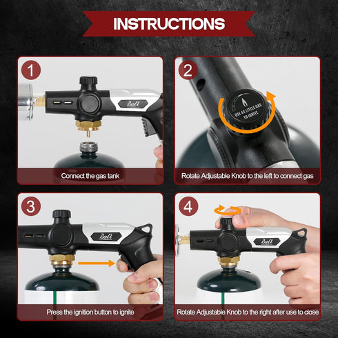 Propane Torch Cooking Torch, Powerful Gas Torch Gun for Camping Kitchen, Charcoal Torch Lighter