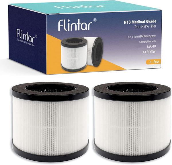Flintar True HEPA Replacement Filter - Compatible with MA-18 Air Purifier, 3-stage Pre-Filter, H13 True HEPA, 2-Pack