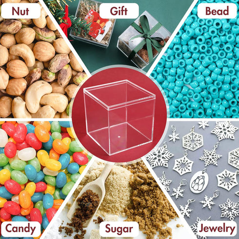 Kamehame Acrylic Boxes for Display, 3 Pack Clear Plastic Square Cube, 3.3x3.3x3.3Inch Small Storage Boxes with Lid
