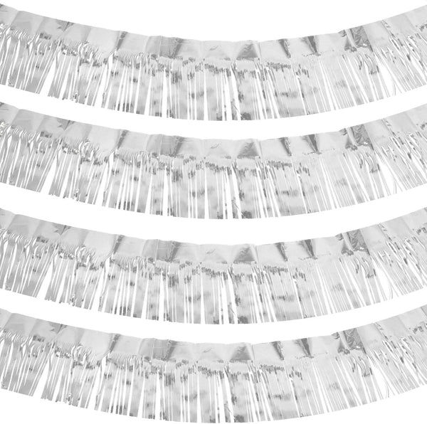 4 Packs 10 Feet Metallic Tinsel Foil Fringe Garland, Christmas Hanging Banner for Wedding, Birthday, Holiday Decorations