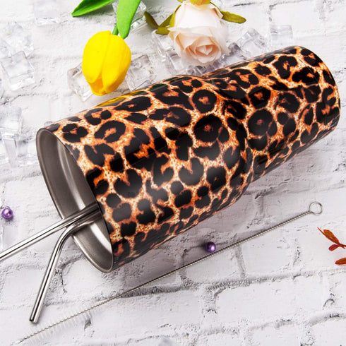 30oz Leopard Tumbler, Stainless Steel Insulated Travel Mug with Straw Lid and Cleaning Brush, 1 Count