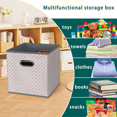 Fabric Storage Bins Cubes, Foldable Organizer with Handle, 11x11x11 Light Grey Cube Bins for Cloth Storage (Set of 3)