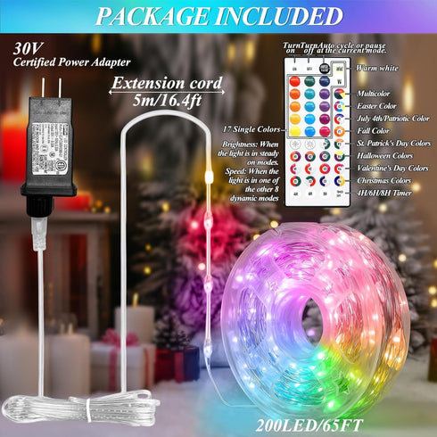 200 66 35 4th Lovelite LED Fairy Lights Color Changing, FT Colors of July Fairy Lights with Remote, Red White and Blue