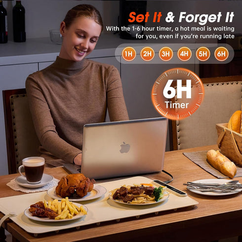 24"x16" 9 Settings 6H Warming Mat For Food Extra Large- Electric Warming Trays for Buffets Party, Food Warmers