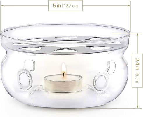 Teabloom Celebration Teapot Warmer, Standard Size 5-inch Diameter Heatproof Borosilicate Glass Tea Warmer