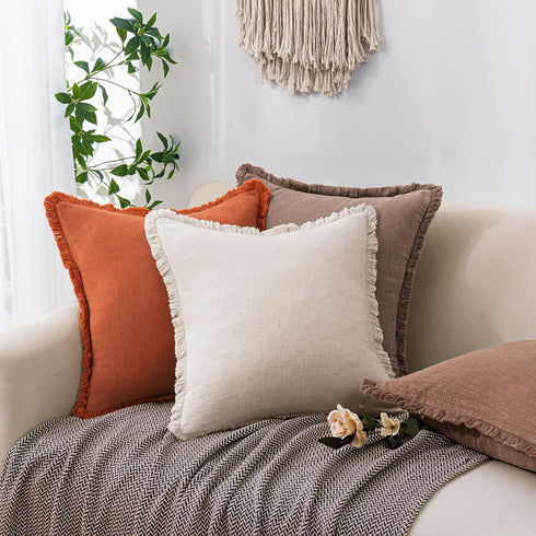 Chair,22x22 Inch Set 2,Rust Woaboy Decorative Linen Fringe Throw Pillow Covers Boho Farmhouse Soft Cushion Covers