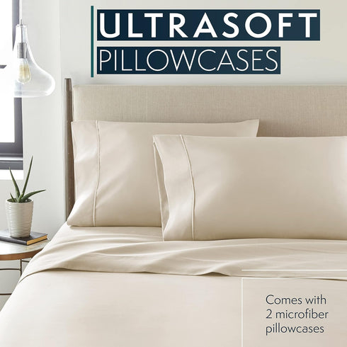 HC Collection Pillow Cases Standard/Queen Size Set of 2 - Microfiber, Extra Soft, Cream