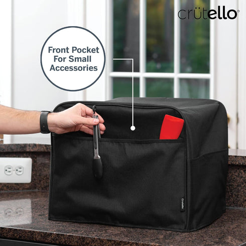 Crutello Large Toaster Oven Cover with Storage Pockets - Fits Machines Up to 17 x 15 x 14 Inches, Black Toaster Ovens