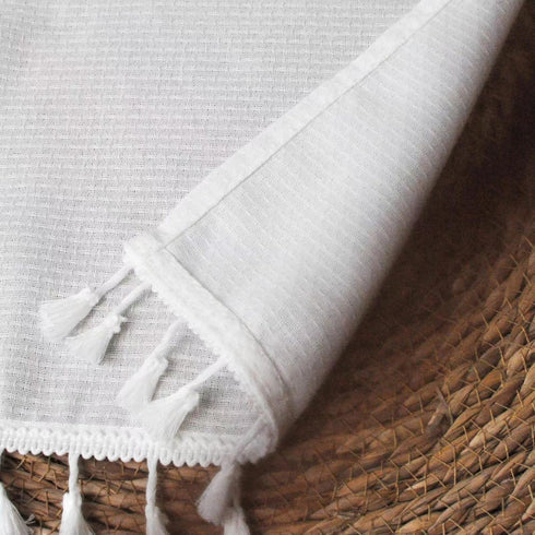 Boho Tassel White Valances for Windows, Semi Sheer Kitchen Valance, Bedroom Bathroom Small Window Cafe Curtains, 54x15